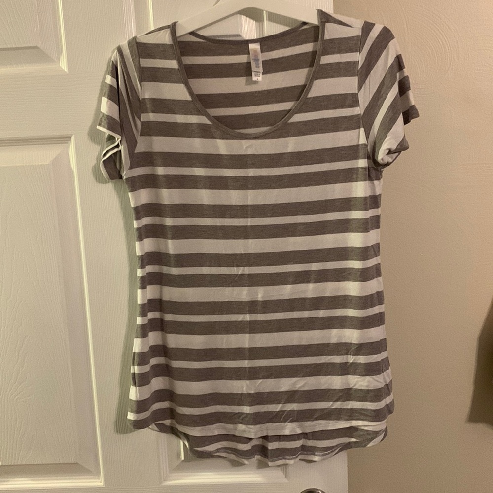 lularoe striped tee gray and white